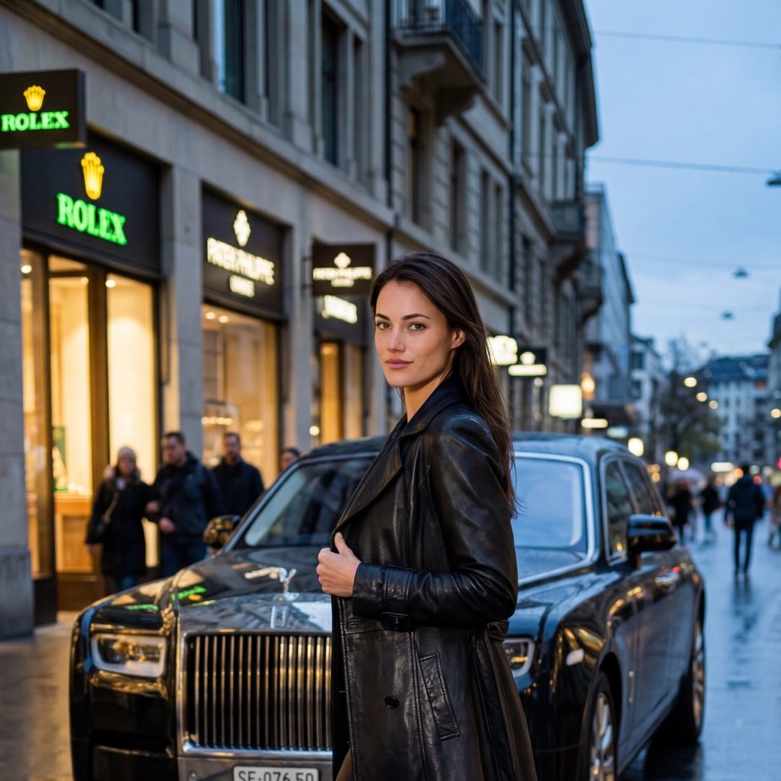 Content-Produktion – Luxusumfeld mit Auto Content-Produktion mit KI-Avatar für Premium-Marketing, Social Media Reels und visuelles Branding